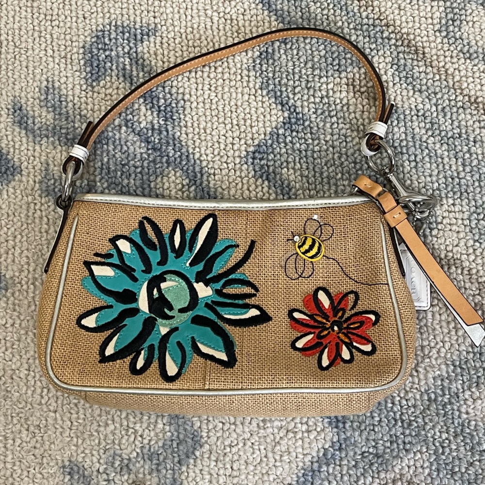 Coach Burlap Flower & Bee Mini Shoulder Bag